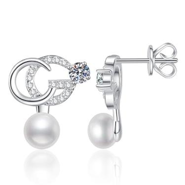 Imagem de Rostisla S925 prata pura pérola de água doce design simples temperamento elegante 0,2 quilates D-color moissani diamante pérola brincos