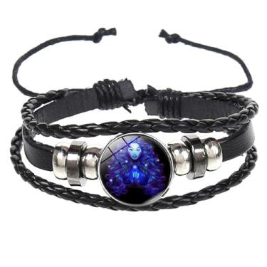 Imagem de BlingNuts Pulseira de signos do zodíaco para mulheres e homens, ajustável, 12 unidades, pulseiras de couro multicamadas, signo do zodíaco para joias de aniversário, F, Aço inoxidável, Sem Pedra