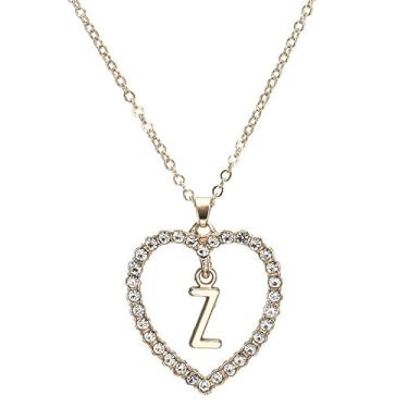 Imagem de Colar com pingente de amor romântico para meninas e mulheres, colar com letra inicial, Medium, Metal, Sem Pedra Preciosa