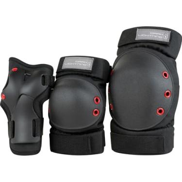 Imagem de Dark Lightning Joelheiras para adultos/jovens/júnior, cotoveleiras de pulso 3 em 2, equipamento de proteção, para skate, patins, em linha, ciclismo, bicicleta MTB, scooter (PolarNight Preto, G)