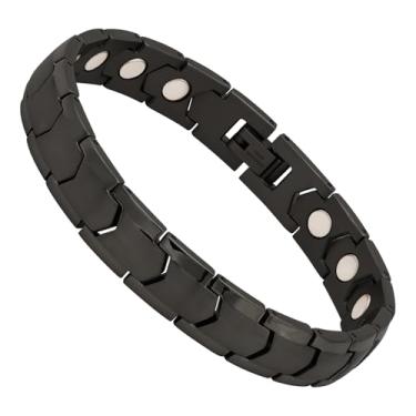 Imagem de QIAOZILI Pulseira magnética para homens, pulseiras magnéticas de aço inoxidável de 10 mm com ímãs de ultra força de fileira única, tamanho ajustável, joia de terapia magnética presente para homens