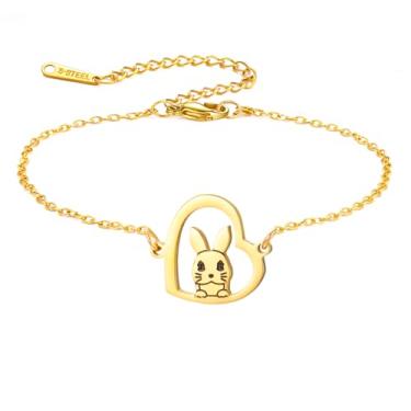 Imagem de UNIFT Pulseira de coelho de aço inoxidável ajustável com pingente de coelho para mãe, esposa, filha, família, animais, joias, presentes, adjustable, Aço inoxidável, Sem Pedra Preciosa