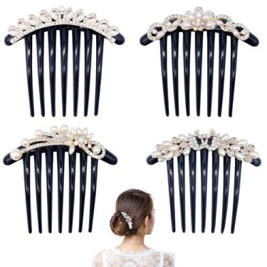 Imagem de Pente lateral para cabelo GeoGeodiy Pearls Rhinestones Flower x4