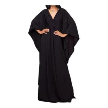 Imagem de E04-E0304 Vestido Saída Praia Longa Preta Indiano Luxo Plus Size - XU 