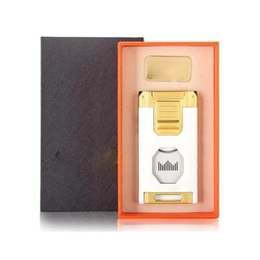 Imagem de JDIME Isqueiro turbo de charuto de luxo ao ar livre gás butano 3 tochas chama azul jato afiado tesoura ferramenta presente masculino (G)