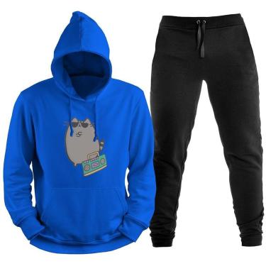 Imagem de Conjunto Blusa Blusão Canguru Calça Moletom Gato Gangster Abrigo Agasalho Diversas Cores TropiCaos-Unissex