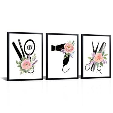 Imagem de LyerArtork Arte de parede de salão de cabeleireiro, impressões em tela, tesouras, secador de cabelo, modelador de cabelo, ferramentas de corte de cabelo, arte de arte, decoração de parede para