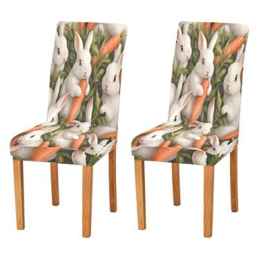 Imagem de SEHANY Lindas capas de cadeira de coelho de conto de fadas para sala de jantar, conjunto de 2, capa protetora elástica removível e lavável para cadeira de jantar para cozinha, hotel, festa, decoração