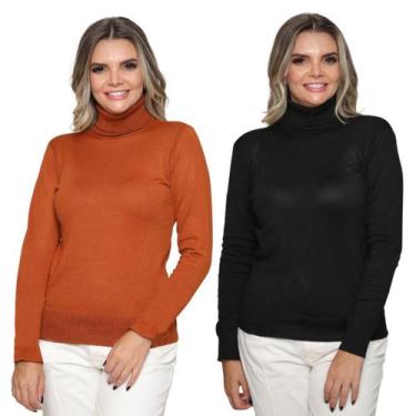 Imagem de Kit 2 Blusas Feminina de Tricô Manga Longa Gola Alta Tendência Inverno