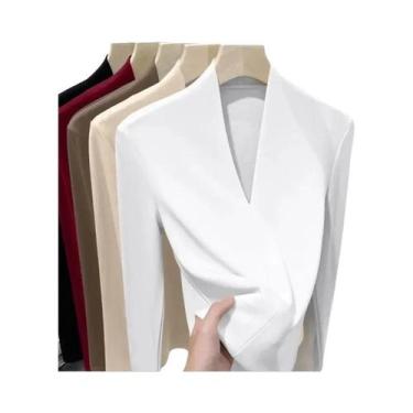 Imagem de Camiseta De Veludo plus Size Feminina Com Decote Em V E Manga Longa, A