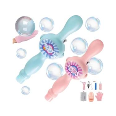Imagem de Lançador de Bolhas de Sabão Automático, em 2 Cores, Rosa e Azul, com Luva e Solução, Brinquedo para Crianças, Máquina de Bolhas Portátil