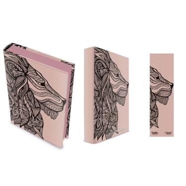 Imagem de Kit Leão Rosa - Bíblia Capa Dura NTLH com pintura lateral +  Devocional + Marca Página