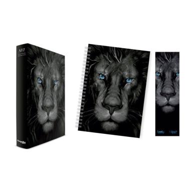 Imagem de Kit Leão Grafite - Planner + Bíblia Capa Dura NVI + Marca Página