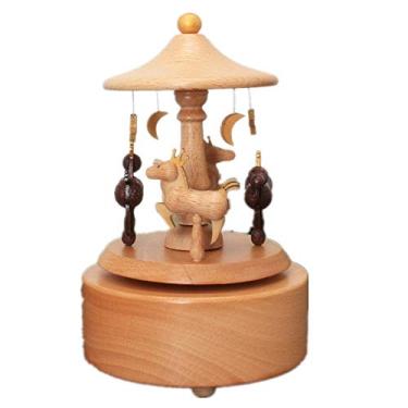 Imagem de pcagfaajmh Caixa de música colecionável caixa de música de madeira sonhadora carrossel caixa de música presente infantil (cor: tamanho da cor da imagem: 11 x 11 x 15 cm)