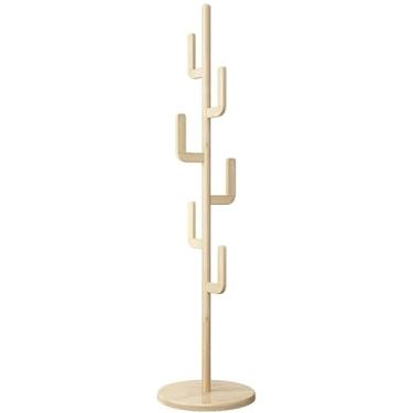 Imagem de 5sssallefaa Suporte para chapéus, prateleiras de madeira maciça, independente, em forma de cacto, com 5 ganchos para camisas, suéteres, casacos, bolsas, chapéus, trilhos