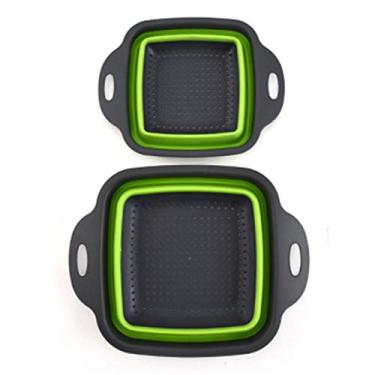 Imagem de Cesta de drenagem de cozinha cesta de drenagem dobrável cesta de frutas retrátil criativa armazenamento portátil silicone cozinha cesta de legumes fácil de limpar (cor: verde tamanho: 29,5 x 22,7 x 8