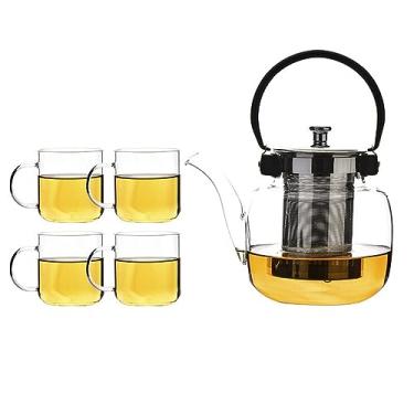 Imagem de Bule de chá, bule portátil, chaleira de água, sala de estar, casa, vidro, garrafa de água, pote com 4 xícaras