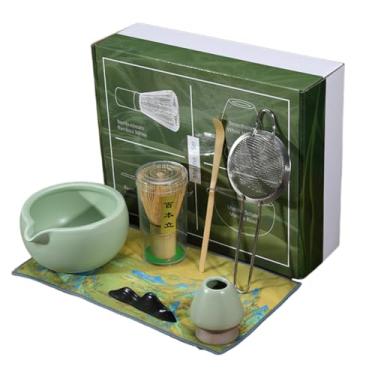 Imagem de Conjunto de Chá Matcha Japonês 7 Peças Batedor Inclui Copo Bambú Chasen Colher Chashaku Suporte para Crivo Aço Inoxidável Kit Preparo
