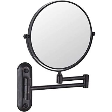 Imagem de AkosOL Espelho de maquiagem montado na parede, espelho cosmético dupla face de 20 cm, espelho de maquiagem extensível giratório de 360°, espelho de parede dobrável, maquiagem de barbear, 5X, preto