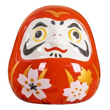 Imagem de KiBcsLic Boneca Daruma, acessório versátil, estatueta decorativa, estátua de cerâmica branca para mesa, restaurante ou escritório, Vermelho