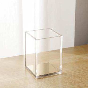 Imagem de Organizador de mesa transparente estojo de lápis recipiente de caneta ouro rosa copo papelaria (cor: ouro rosa) (dourado)