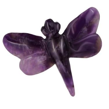 Imagem de Estátua de libélula de ametista com cristais de cura esculpidos à mão, estatueta de animal fofo, pedra de preocupação para ansiedade relif decoração de mesa de casa decoração de parede