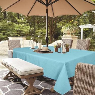 Imagem de youngseahome Toalha de mesa para uso ao ar livre, sem rugas, resistente a manchas, impermeável, capa de mesa com zíper para guarda-chuva, para piquenique/festa/jantar/jardim (152 × 213 cm, zíper, azul