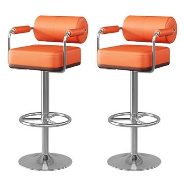 Imagem de Conjunto giratório ajustável de 2 bancos de bar com encosto e apoio para os pés - Cadeira de bar de couro sintético, banquetas de bar com altura de balcão para jantar na ilha da cozinha - Pés dourados