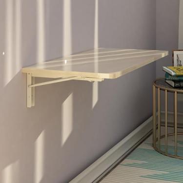 Imagem de Mesa dobrável montada na parede de madeira com folhas suspensas de parede mesa de cozinha dobrável com rack de armazenamento bancada suspensa dobrável fácil de montar para cozinha, escritórios