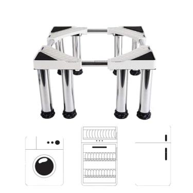 Imagem de Base de máquina de lavar e secar pedestais ajustáveis 28 de largura universal com 12 pés resistentes pedestal para máquina de lavar secadoras geladeira aumento 9,9-24,9 cm 10-25 cm altura, branco 12F