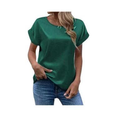 Imagem de Blusa Feminina De Verão Em Cetim Casual Com Gola O E Manga Morcego Sol