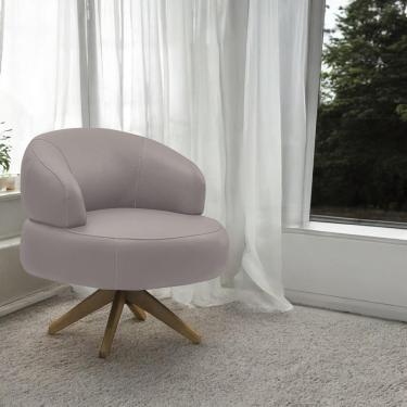 Imagem de Poltrona Decorativa Katy Sala de Estar Base Giratória em Madeira Couro Avelã G88 - Gran Belo