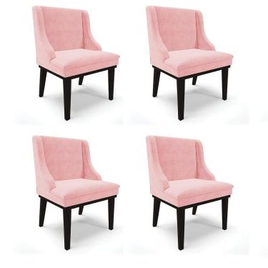 Imagem de Kit 04 Cadeiras De Jantar Base Madeira Preto Rosa Bebê