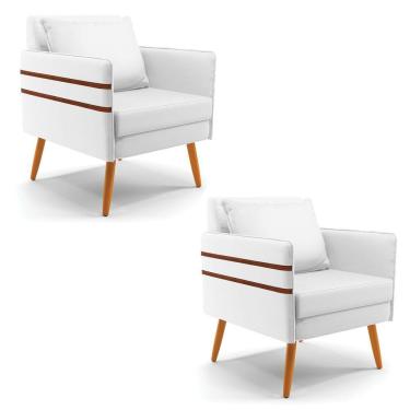Imagem de Kit 02 Poltronas Mari Corino Branco Pés Palito Castanho