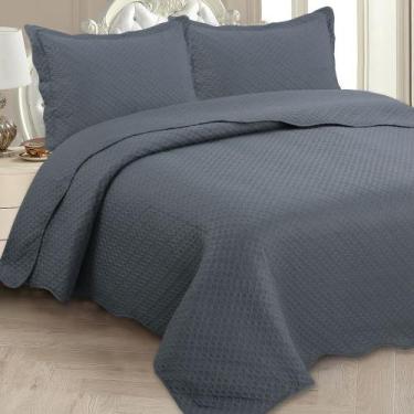 Imagem de Kit Cobre-Leito Colcha Casal 3pçs 2,20m x 2,40m Dupla Face Cor:Cinza -