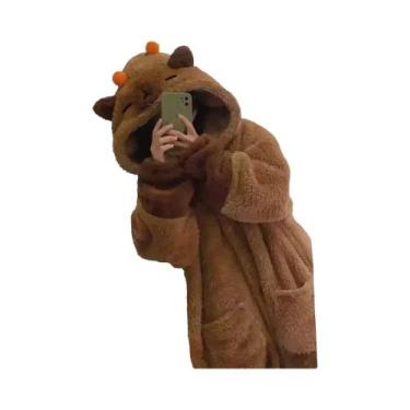 Imagem de Pijama Macacão Adulto De Capivara: Roupa De Dormir Quente E Fofa Com D