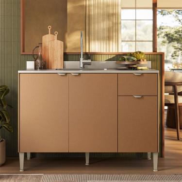 Imagem de Balcão de Cozinha para Pia 120 Cm Soul 3 Portas 1 Gaveta Freijó/CaraMarromo - Kits Paraná