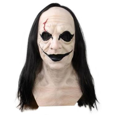 Imagem de Máscara de palhaço idoso assustador com peruca preta para Halloween e 