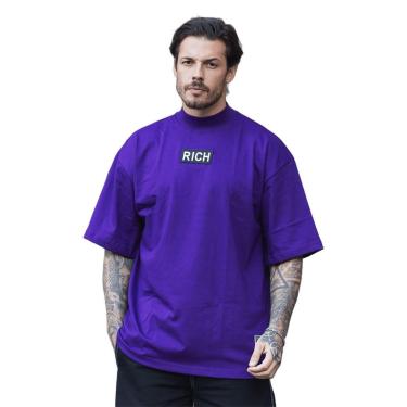 Imagem de Camiseta Oversized Gola Alta Borracha Black White Streetwear Confortavel Masculina Roxo-Masculino