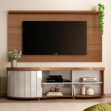 Imagem de Conjunto de 2 Peças Painel Slim e Rack Suporta com Segurança Tvs 75 Polegadas Magnum Cinamomo/Off White