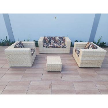 Imagem de Conjunto Sofá Poltronas Fibra Sintética Palha