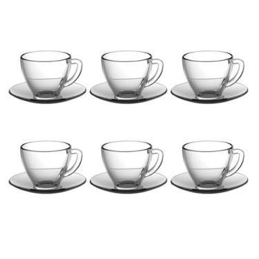 Imagem de Jogo 6 Xícaras de Café Vidro Com Pires Transparente Liso Clássico - Cl