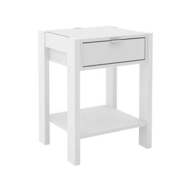 Imagem de Mesa de Cabeceira com Tomada 1 Gaveta 41x54cm Branco Tecno Mobili, Bra