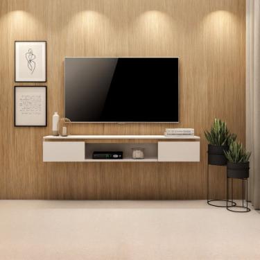 Imagem de Rack Suspenso Clean para Sala Moderna branco e amadeirado