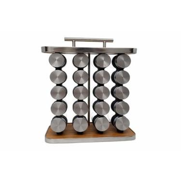 Imagem de Porta Condimentos Vertical Com Alça Inox Madeira Vidro 20pçs - Concept