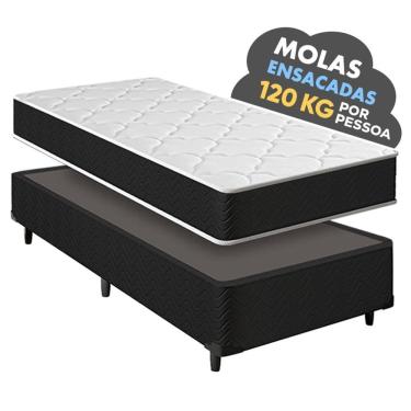 Imagem de Cama Box Solteirão + Colchão Molas Ensacadas Pergola Europillow 96x188x63cm