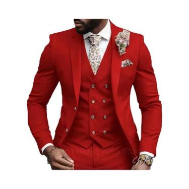 Imagem de Elegante Terno Rosa Slim Fit Para Casamento Masculino: Jaqueta, Colete