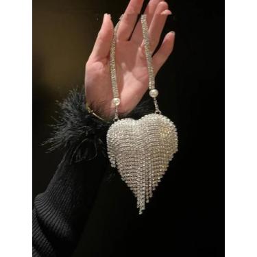 Imagem de Bolsa De Ombro Mini De Luxo Feminina Com Coração De Strass E Diamantes