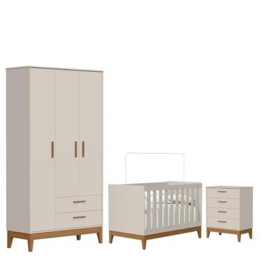 Imagem de Quarto de Bebê Flip com Cômoda Gaveteiro Areia Acetinado - Reller