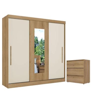 Imagem de Guarda Roupa Casal Vision Glass 3 Portas Capuccino Cacau Off White Flex Acetinado e Cômoda Gaveteiro Condessa Capuccino - THB